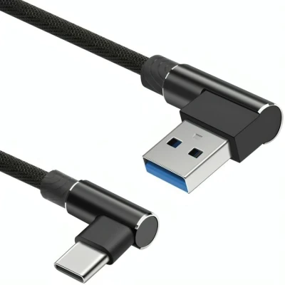 Afbeelding van USB C kabel naar A Nylon mantel Haaks 480 mb/s Zwart 5A 2 meter Allteq