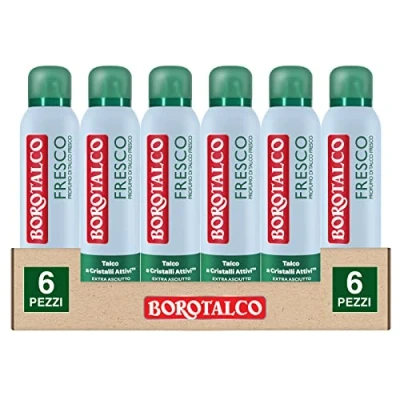 Afbeelding van 6 x Borotalco deo spray 48h Fresh geur frisse talkpoeder met actieve kristallen flessen van 150 ml