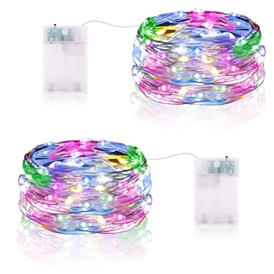 Afbeelding van Vacoulery Fairy String Lights Werkt op batterijen, 5 m 50 LED Batterij aangedreven Koperdraad Licht voor Slaapkamer Pot Bril Thuis Bruiloft Party Patio Verlichting Decoratie (2 Packs,