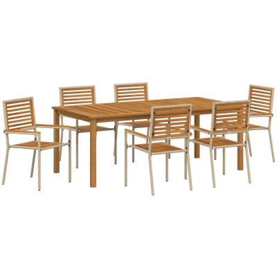 Afbeelding van vidaXL 7 delige tuindining set Beige Poly Rattan Acacia