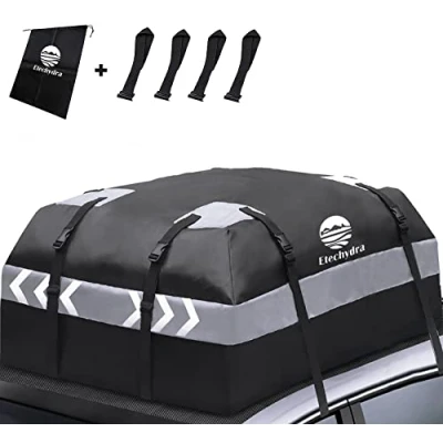 Afbeelding van Etechydra Autodaktas 700D PVC vrachtdrager waterdichte dakkoffer voor auto, 15 kubieke voet dakdrager auto&#039;s, heavy duty dakkoffer, Cargo opbergtas met 4 extra riemen, Past op alle auto&#039;s