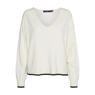 Afbeelding van VERO MODA Dames Vmbreeze Ls V hals pullover Ga Boo gebreide trui, Birch/Detail: w. Black Contrast, M