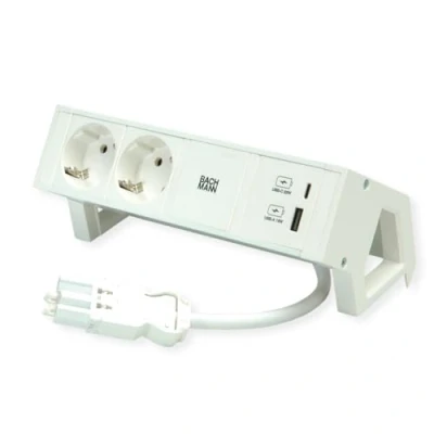 Afbeelding van BACHMANN DESK2 ALU WIT 2x geaard stopcontact, USB oplader 22 W A&amp;C, 0,2 m GST18
