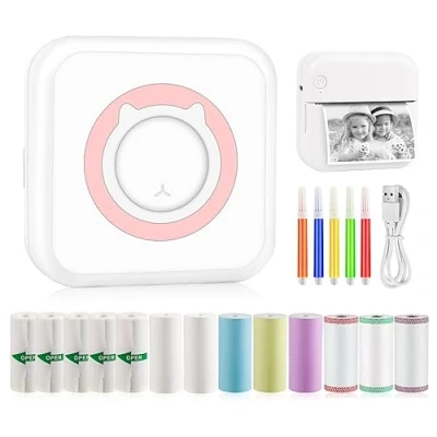 Afbeelding van GuKKK mini printer, mobiele fotoprinter, draagbare draadloze thermische smartphone bluetooth voor leerhulp, studienotities, dagboek, notities, dagboek