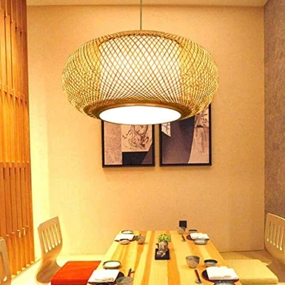 Afbeelding van Hanglamp Natuurlijke Bamboe Rotan Handgeweven Kroonluchter Retro E27 in Hoogte Verstelbare Vintage Zolder Hanglampen Verlichting Restaurant Woonkamer Cafe Hanglamp,40CM