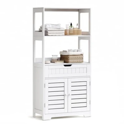 Afbeelding van Mondeer Badkamermeubel, opbergkast met 2 open vakken, 1 lade van MDF hout, voor badkamer, keuken, woonkamer, 60 x 30 119 cm, wit