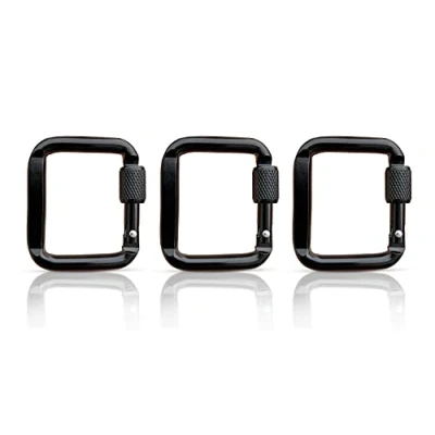 Afbeelding van Holesto® Set van 3 vierkante karabijnhaken Mini sleutelhanger Schroefkarabijnhaak Kleine karabijnhaak zwarte Carabiner (Zwart 5x4,5 cm)