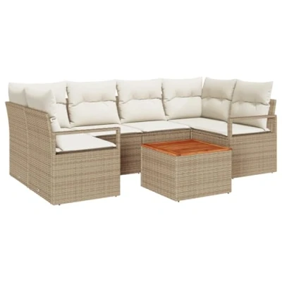 Afbeelding van vidaXL 7 delige Tuin Sofaset met Kussens Beige Poly Rattan Acacia