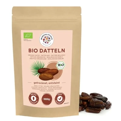 Afbeelding van Biologische dadels ontpit 1kg van Munchilycious, ontpitte dadels, hele en ongezoete gedroogd fruit, perfect voor ontbijtgranen, smoothie bowls of pap