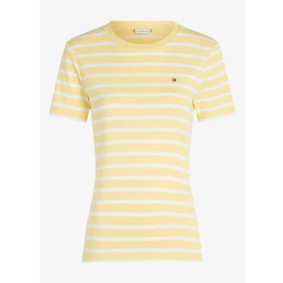 Afbeelding van Tommy Hilfiger SLIM CODY Tshirt basic, Dames, Maat: XL, Citronella/ecru
