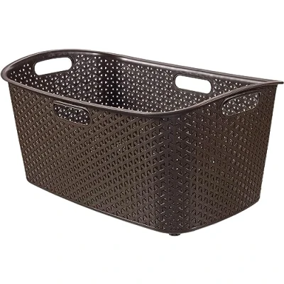 Afbeelding van Curver 223390 My Style Rechthoekige hoekige kunststof rotan mand 50 liter, chocolade, 60 x 39 28 cm