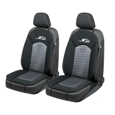 Afbeelding van Walser Car Comfort S Race autostoelkussen, set van 2, onderscheiding zeer goed* zitkussen, autostoel, 2 stuks universele stoelbeschermers, voorstoelen antraciet/zwart