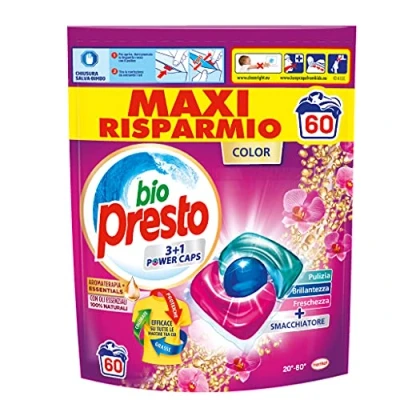 Afbeelding van Bio Presto Power Caps Color, voorgedoseerd wasmiddel in capsules voor gekleurde kledingstukken, 60 wasbeurten, 780 g