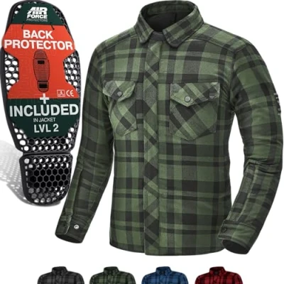 Afbeelding van SHIMA RENEGADE MEN Motorfietshemd voor heren, slijtvast, katoen, geruit, met CE beschermers, FiberQL aramide en koellaag ritssluiting (RENEGADE 2, groen, M)