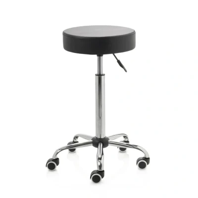 Afbeelding van Ergonomische tabouret op harde wieltjes chroom frame hoge gasveer zwart ZenGrowth
