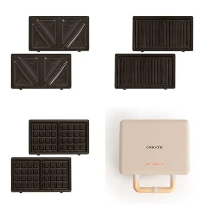 Afbeelding van CREATE STONE 3 IN 1 STUDIO Sandwich/Wafel Grill Verwisselbare Grillplaten Verticale Opslag Zand