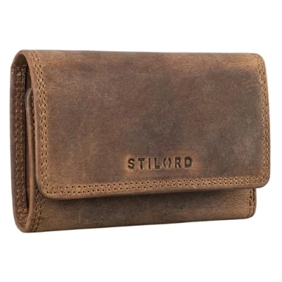 Afbeelding van STILORD &#039;Clay&#039; Mini Portemonnee Leer Portefeuille Tasje Sleuteletui Kleine Sleutel Etui met RFID Blocker en Sleutelhanger Vintage Echt leder, Kleur:middel bruin