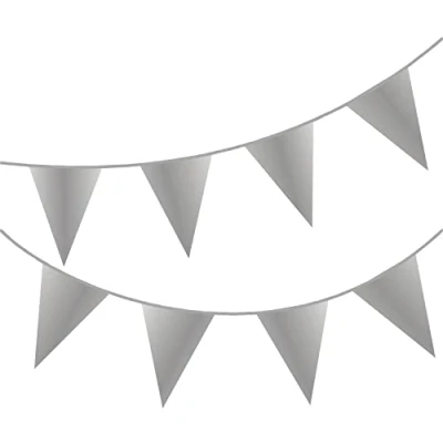 Afbeelding van Happium 10m / 32 ft effen kleur vlaggen banner wimpel feestdecoratie slinger (zilver)