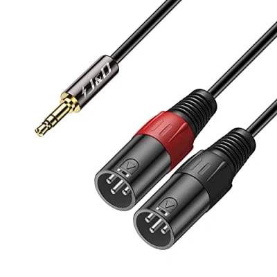 Afbeelding van J&amp;D 3,5 mm 1/8 inch naar Dubbele XLR Y Splitterkabel, 2 Mannetjes TRS Ongebalanceerde Interconnectie Stereo Audio Patch Kabeladapter voor Camera Smartphone Laptop Microfoon