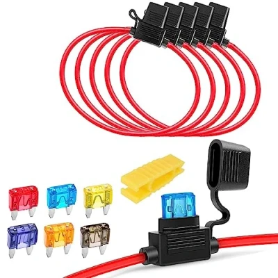 Afbeelding van Gebildet 5pcs 32V 20A Waterdichte Zekeringhouder,16AWG ATC Blade Zekeringhouder In Line met een Cap, Stopcontact 6pcs Kleine Zekering