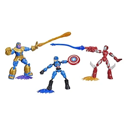 Afbeelding van Marvel Avengers Bend and Flex, set met 3 flexibele figuren Iron Man, Captain America en Thanos, incl. 9 accessoires