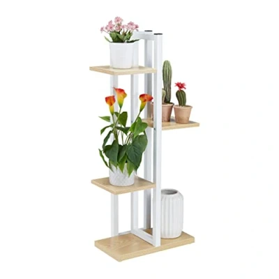 Afbeelding van Relaxdays plantenrek metaal, met 4 etages, binnen, woonkamer, HxBxD:93 x 42,5 22,5 cm, plantentrap, lichtbruin