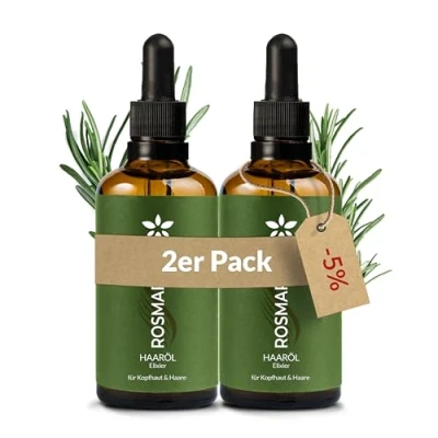 Afbeelding van Heldengrün® biologische rozemarijn + haarolie [hoge dosis] stimuleert haargroei, bij haaruitval met echte jojoba en rozemarijnolie, rozemarijnolie haar, 2 x 50 ml