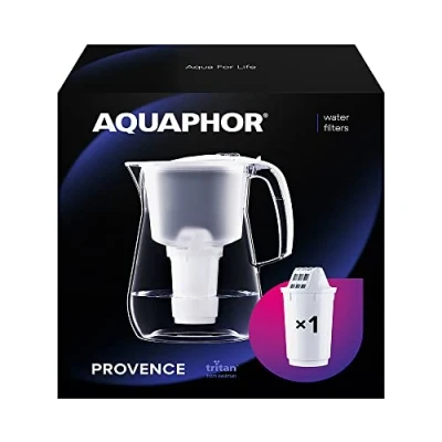 Afbeelding van AQUAPHOR Waterfilterkan Provence Wit incl 1 A5 filter met magnesium I Karaf voor 4,2 liter Grote waterfilter in glasoptiek Vermindert kalk en chloor Tafelwaterfilter Perfect het gezin