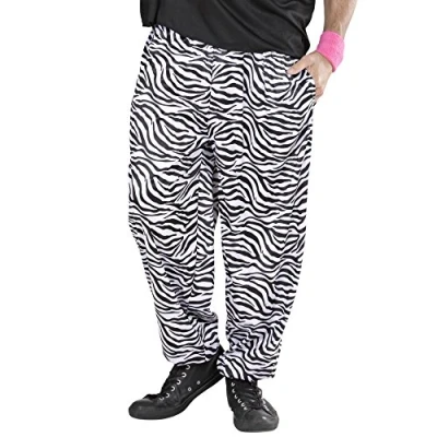 Afbeelding van Widmann jaren 80, zebrapatroon, baggy, broek, losse joggingbroek, themafeest, carnaval