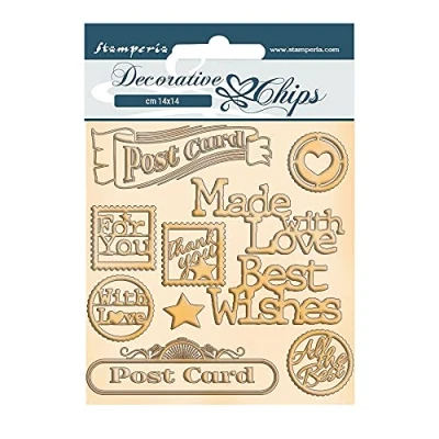 Afbeelding van Stamperia Romantic Christmas Post Card Decorative Chips (SCB73) (DISCONTINUED)