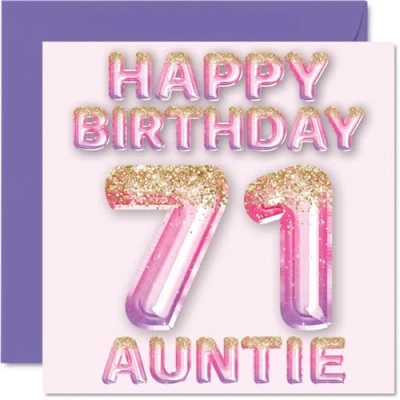 Afbeelding van 71e verjaardagskaart voor tante roze en paarse glitterballonnen gelukkige verjaardagskaarten 71 jarige van neef nichtje, 145 mm x cadeau
