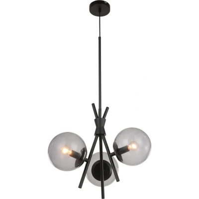 Afbeelding van Lucande hanglamp 3lichts Glas, ijzer E14 rookgrijs, zwart