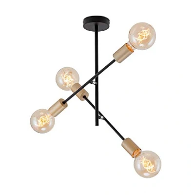 Afbeelding van Briloner Leuchten BLACK STEEL Plafondlamp Plafonnière 4 lichts E27 Metaal Zwart witgoudm