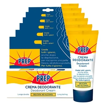 Afbeelding van 6 x PREP deodorantcrème voor alle huidtypes, anti transpirant, zonder alcohol, elke dag, zachte geur, langdurig fris gevoel, flessen à 35 ml