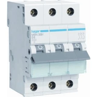 Afbeelding van Hager installatieautomaat 3p 6ka b karakteristiek 6a 3 modulen mbn306e