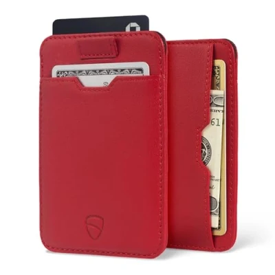 Afbeelding van Vaultskin CHELSEA Slim Minimalist Leather Wallet for Men with RFID Blocking, Front Pocket Credit Card Holder (Carmine Red)