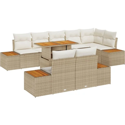 Afbeelding van vidaXL 9 delige tuinset met kussens Beige poly rattan acacia