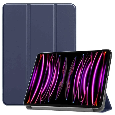 Afbeelding van Apple iPad Pro 12.9 (2021) Hoes: iMoshion Trifold Bookcase Donkerblauw Kunstleder Tablet Hoezen