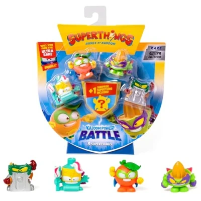 Afbeelding van SuperThings Kazooom Power Battle verpakking van 5 stuks bevat (inclusief 1 verrassingsfiguur en zilveren kapitein), 4 x 6