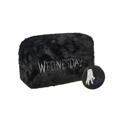 Afbeelding van Wednesday make up tas en spiegel Addams cosmetische container met ritssluiting draagbare accessoires dames reisetui voor tieners Netflix serie merchandise kledingcadeau