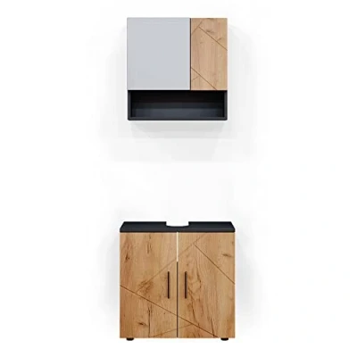 Afbeelding van Vicco Badkamermeubel set &quot;Irma&quot;, Antraciet/Eiken, 2 delen, onderkast 60 cm