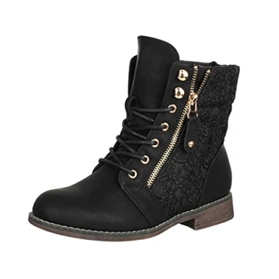 Afbeelding van Elara Dames Enkellaarzen Worker Boots Lace Chunkyrayan B9812 KB Schwarz 36