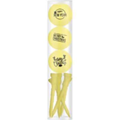 Afbeelding van Golfballen Gift Set Merry Christmas Happy Newyear Yellow Inclusief Tees