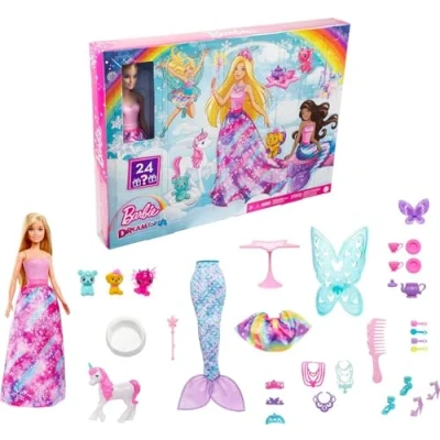 Afbeelding van ​Barbie Dreamtopia Adventskalender met Barbie pop en 24 verrassingen, waaronder sprookjesoutfits, huisdieren accessoires, feestmaandcadeau voor kids van 3 tot 7 jaar, HGM66