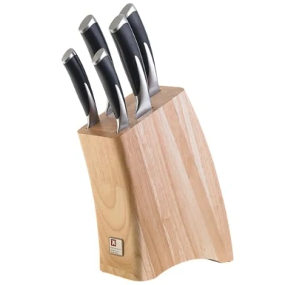 Afbeelding van RICHARDSON Sheffield KYU messenblok, incl. messenset, universeel mes, hammes, broodmes en santokumes, grenenhout, chroom molybdeen vanadium staal, bruin/zilver, 6 delig