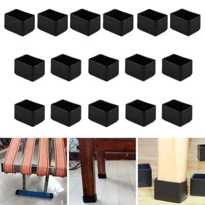 Afbeelding van 16 stuks rechthoekige 20 x 30 mm siliconen stoelpoot vloerbeschermer, zwarte stoelpootdoppen, meubelvoetbeschermers, stoelpootbeschermers om krassen op hardhouten vloeren te voorkomen en lawaai