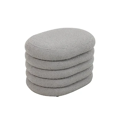 Afbeelding van SVITA BLOSSOM kruk met opbergruimte, hocker, ottoman, hoes van bouclé, lichtgrijs