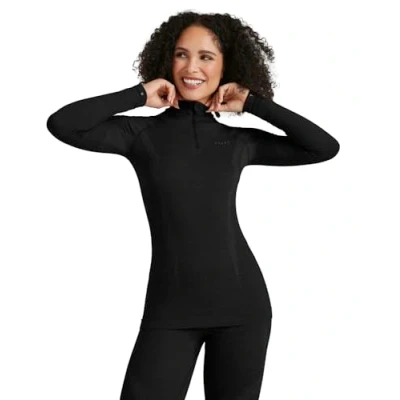 Afbeelding van FALKE Dames Top van onderlaag Wool Tech High Zip Neck W L/S SH Wol Functioneel material Sneldrogend 1 Stuk, Zwart (Black 3000), XS