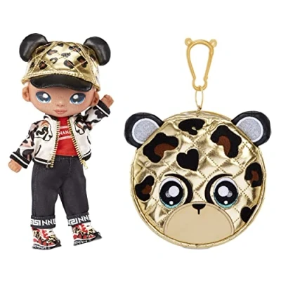 Afbeelding van Na Surprise Glam Series 2 GIANNI WILDE jachtluipaard geïnspireerde pluche fashion pop met blond print haar &amp; Metallic dieren Clip on portemonnee Verzamelbaar 5+ jaar