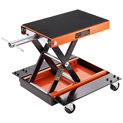 Afbeelding van VEVOR motorlift, 500 kg ATV schaarlift, krik met dolly en handslinger, middentakel crankstandaard breed dek gereedschapsbak voor straatfietsen, cruiserfietsen, toermotoren